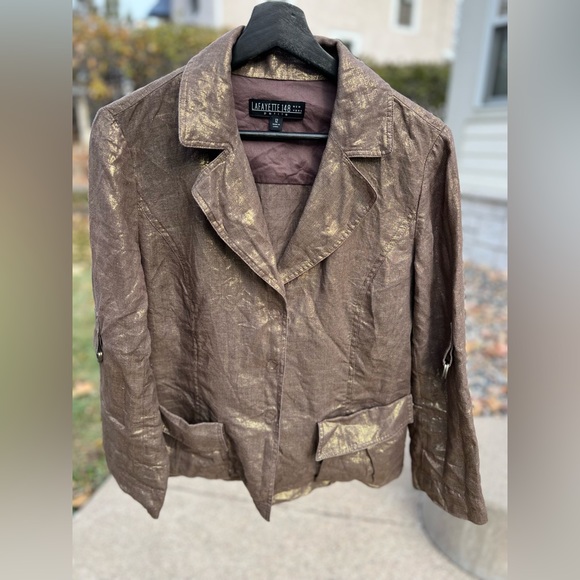 Bronze Metallic Linen Blazer | 12 Petite - Picture 2 of 16